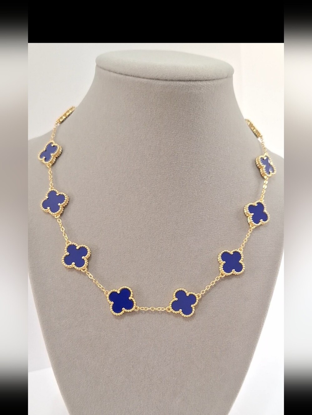 Agate Blue Enamel Multi Clovers necklace